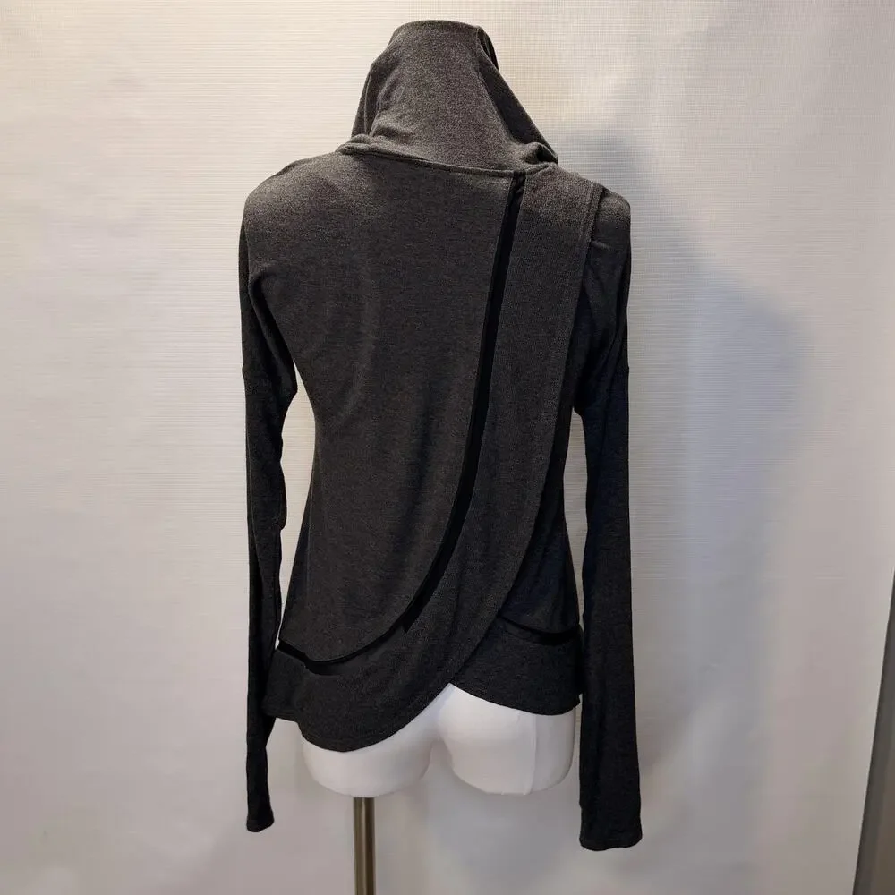 Alo Yoga Hoodie Womens XS Gray Lightweight Open Back Mesh Trim Top Pullover